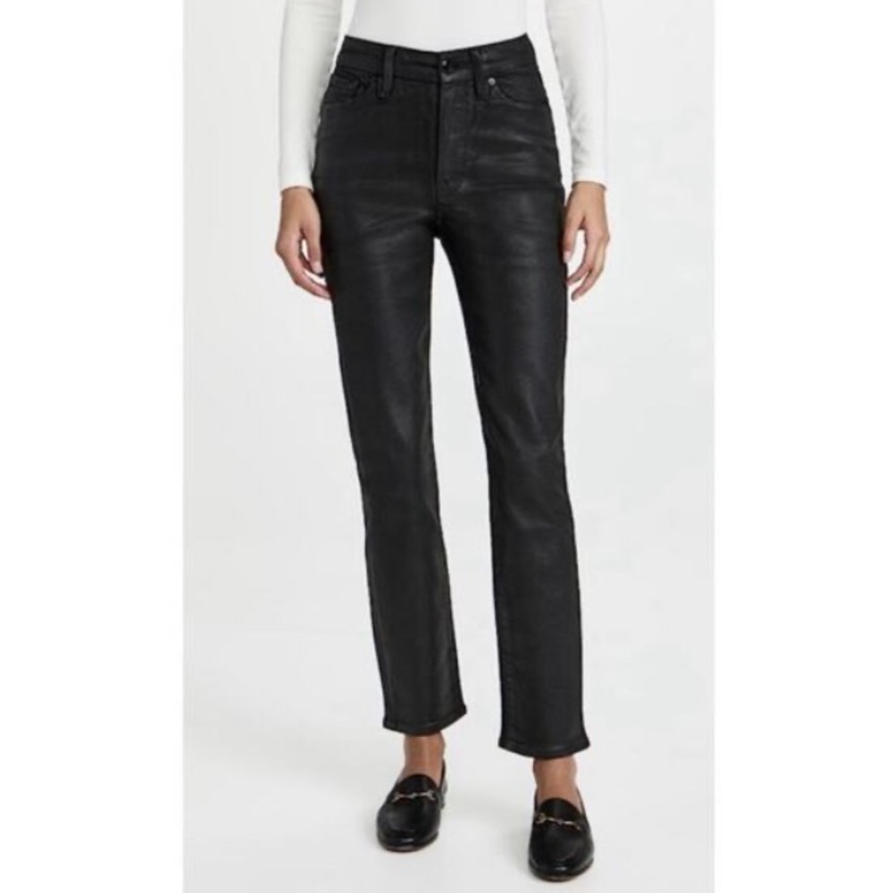 Like New Good American Black Good Legs Straight High Rise Coated Jeans, Size 18